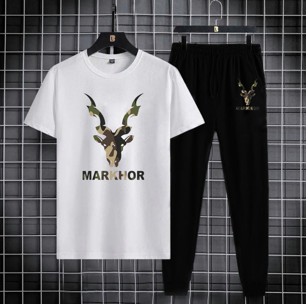 Black Camouflage Markhor Printed Tracksuit For Men - Soft & Comfy Fabric Tshirt & Trouser Commando Printed Tracksuit