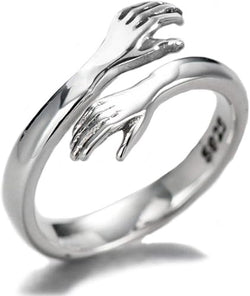 I Love You Engraved Hug Ring Sterling Silver Adjustable Hugging Hand Ring