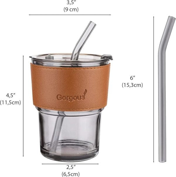 Coffee Cup Glass Mug With Lid And Straw (450ml) (random Color)